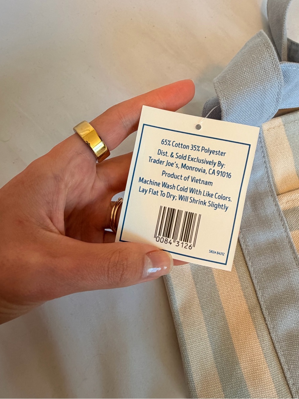 VIRAL 2026 Trader Joe's Light Blue and Cream Striped Canvas Tote - Picture 4 of 4